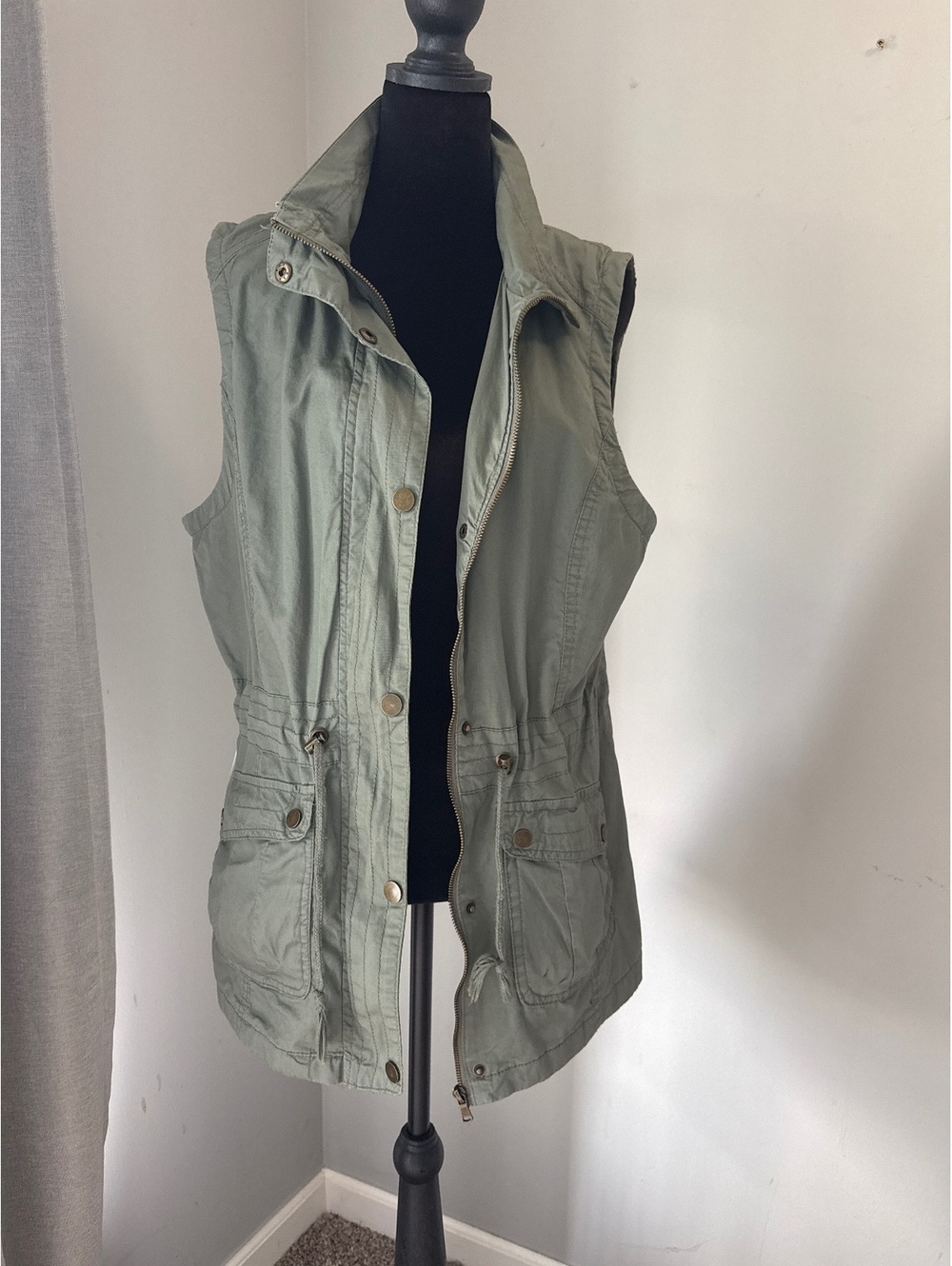 YMI Women's Sleeveless Utility Vest Jacket XL Green Cotton Casual